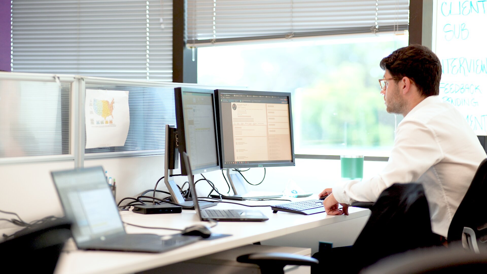 Working at computer desk